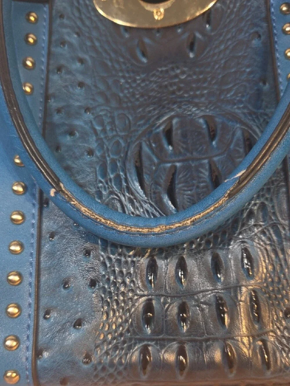 Blue Textured Tote Handbag with Stud Accents